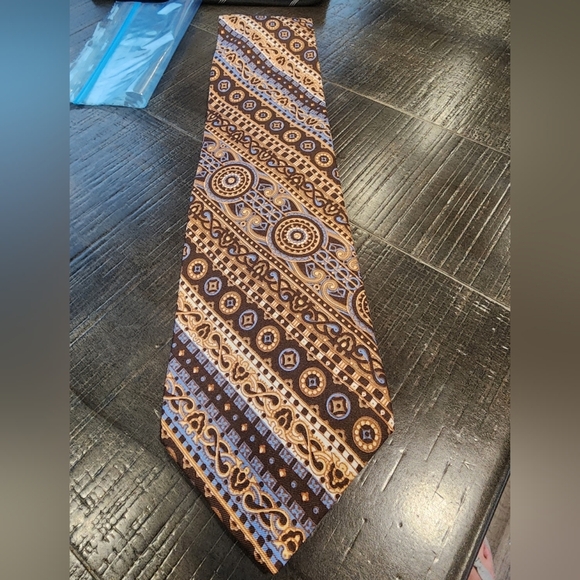 EGON VON FUR STENBURG Brown and Blue Patterned Tie - Picture 1 of 3